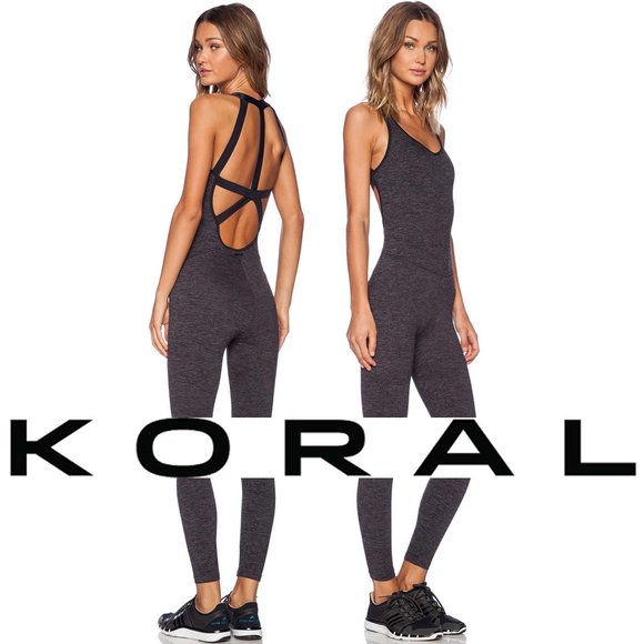 NEW size L 8-10 Koral Activewear STEALTH Jumpsuit in Gray V-neck - Picture 1 of 10